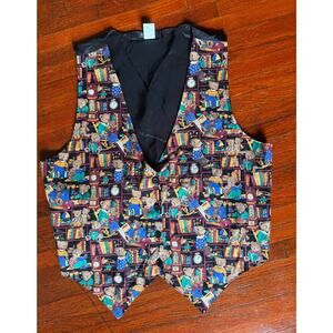 Vintage 90’s 111 Main Black Library Teddy Bear Layering Vest Jacket Large XL